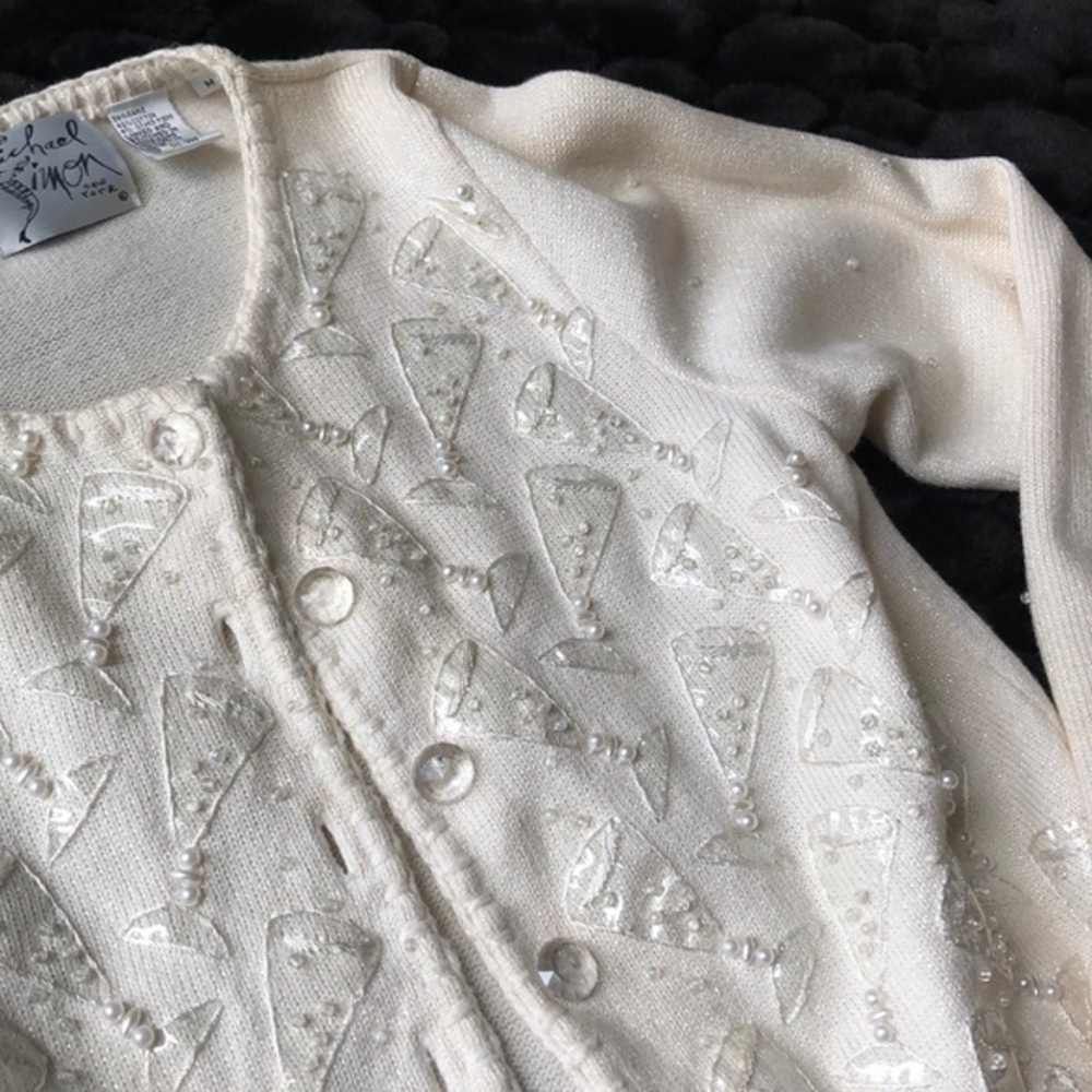Michael Simon NY Vntg ivory embellished cardigan - Picture 7 of 8
